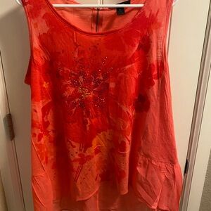 STYLE CO 0X Top bright pink peach rhinestone tank sleeveless Shirt bling Floral